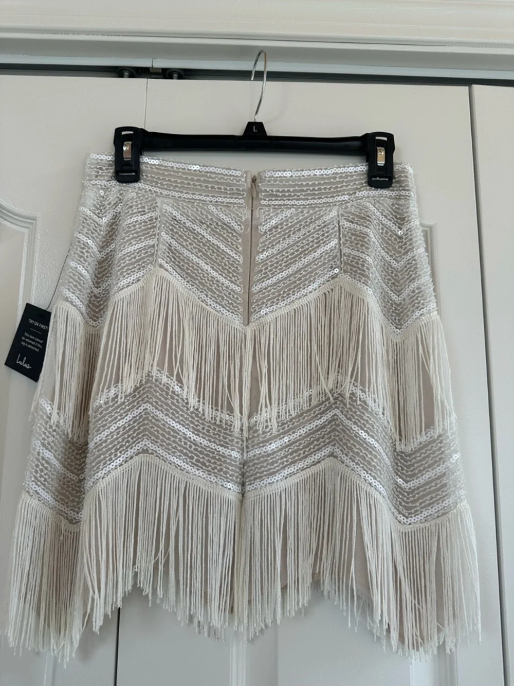 Beaded Fringe Mini Skirt Set- Ivory - Picture 5 of 9